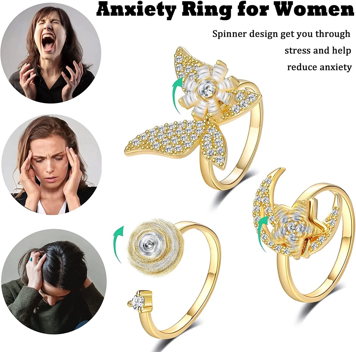 Fidget Spinner Ring Anxiety for Women Anti Stress