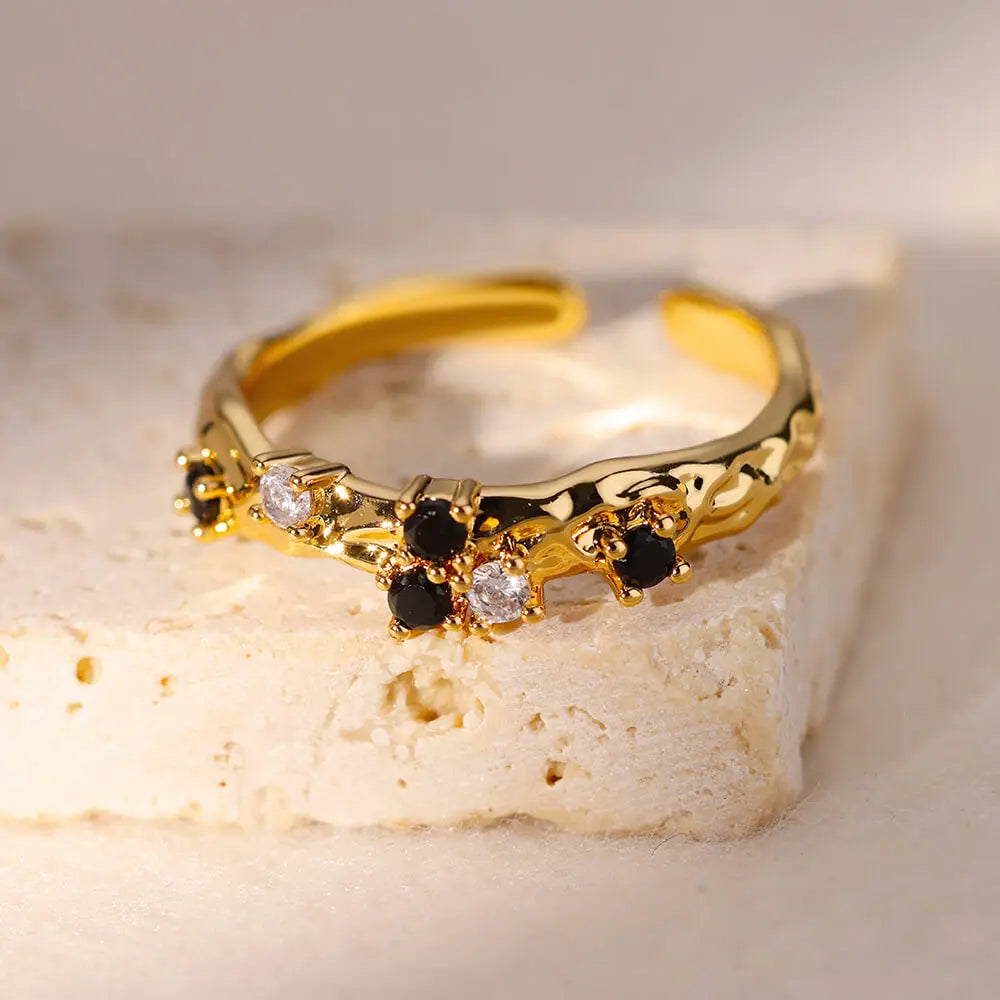Gold Color Stainless Steel Ring for Women Colorful Cubic Zircon Heart Opening Adjustable Ring Fashion Jewelry Wedding Gift