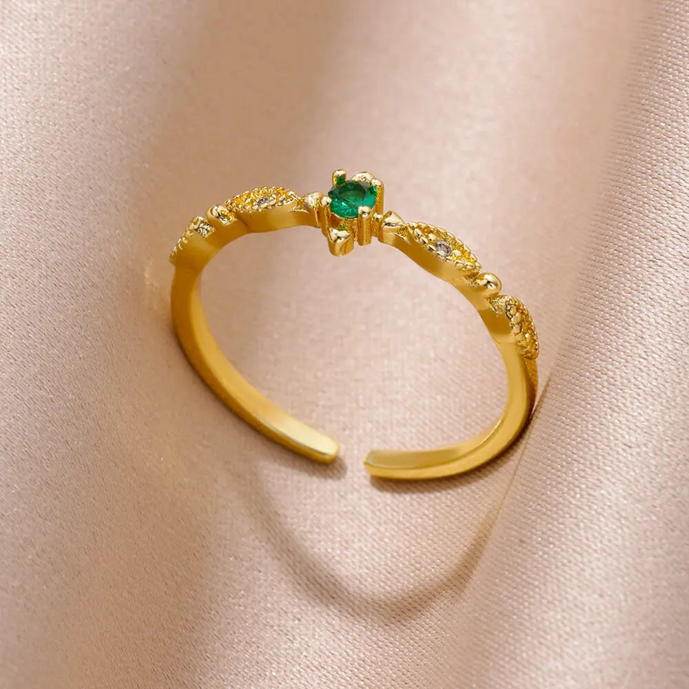 Gold Color Stainless Steel Ring for Women Colorful Cubic Zircon Heart Opening Adjustable Ring Fashion Jewelry Wedding Gift